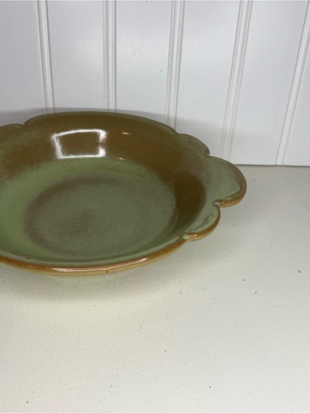 Vintage Frankoma 30B Prairie Green Bowl Scalloped Edge Ceramic Art Pottery